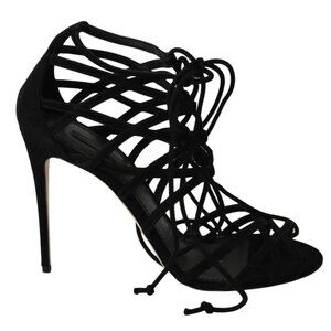 DG BLACK SUEDE STRAP STILETTOS SANDALS